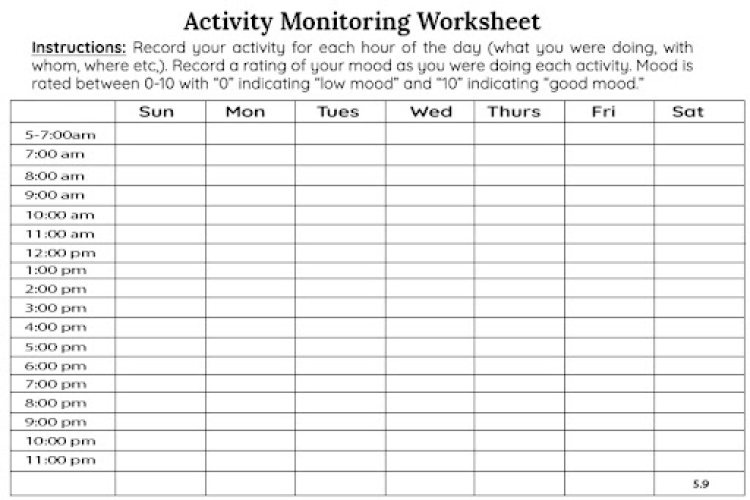 Activity Monitoring Worksheet Activity Monitoring Worksheet